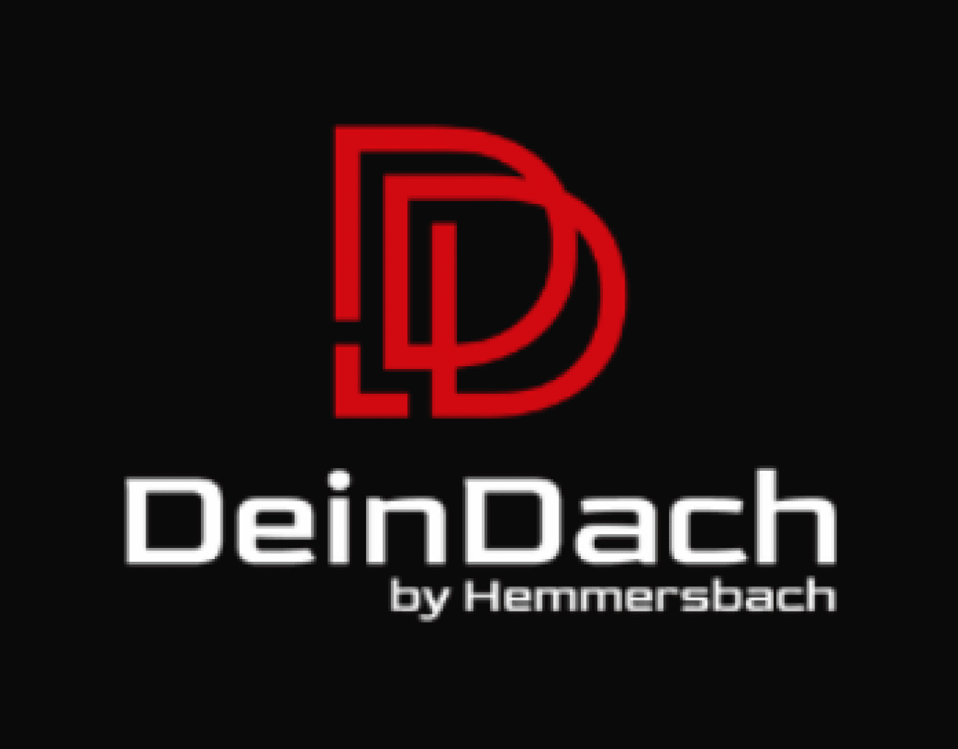 Ein rotes, stilisiertes Doppel-D-Logo über dem weißen Text DeinDach und kleinerem grauen Text von Hemmersbach auf schwarzem Hintergrund.